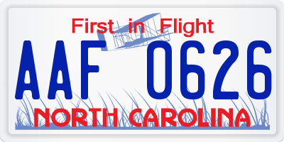 NC license plate AAF0626