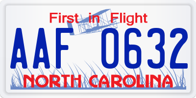 NC license plate AAF0632