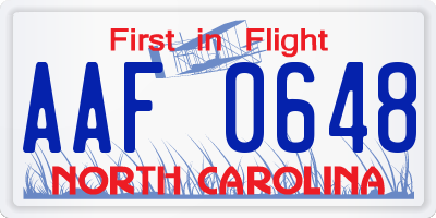 NC license plate AAF0648