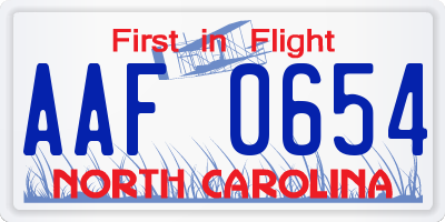 NC license plate AAF0654