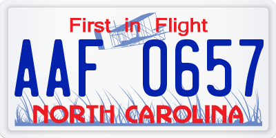 NC license plate AAF0657