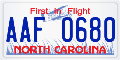 NC license plate AAF0680