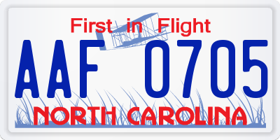 NC license plate AAF0705