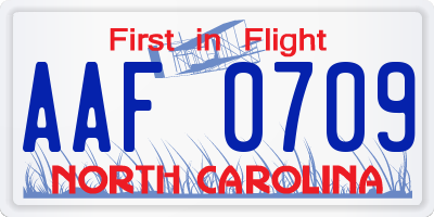NC license plate AAF0709
