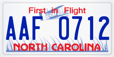 NC license plate AAF0712