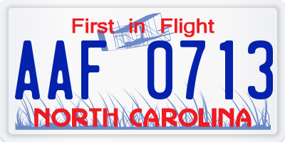 NC license plate AAF0713