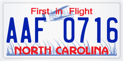 NC license plate AAF0716