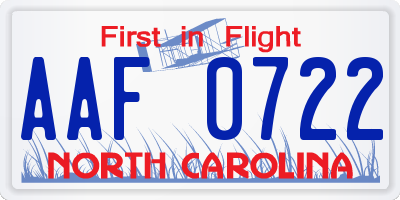 NC license plate AAF0722