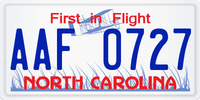 NC license plate AAF0727