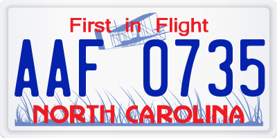 NC license plate AAF0735