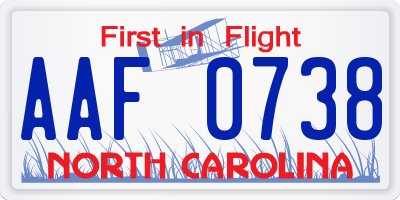 NC license plate AAF0738