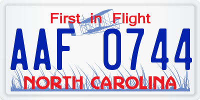 NC license plate AAF0744