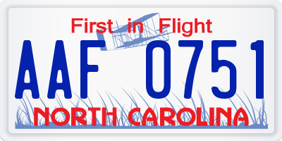 NC license plate AAF0751