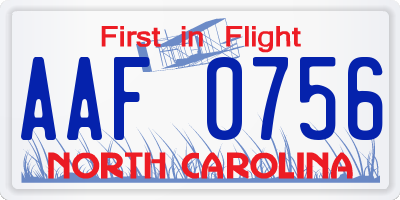NC license plate AAF0756