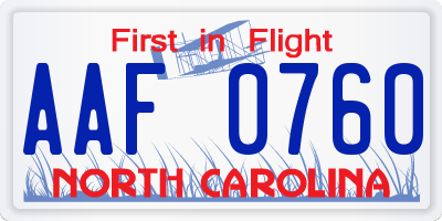 NC license plate AAF0760