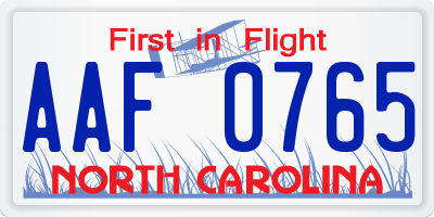 NC license plate AAF0765