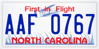 NC license plate AAF0767