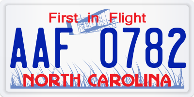 NC license plate AAF0782
