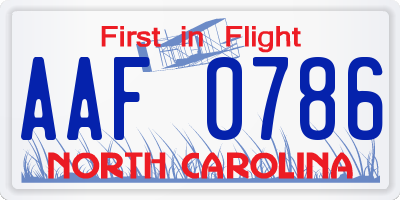 NC license plate AAF0786