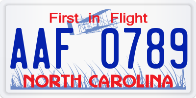 NC license plate AAF0789