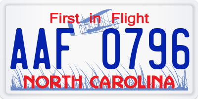 NC license plate AAF0796