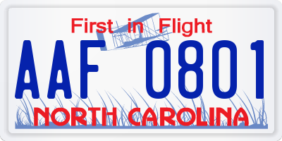 NC license plate AAF0801