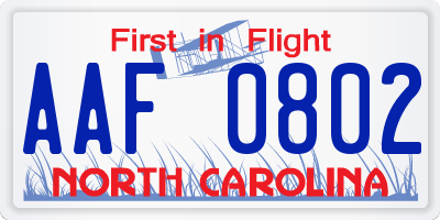 NC license plate AAF0802