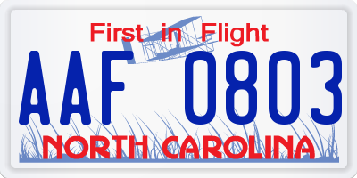 NC license plate AAF0803