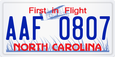 NC license plate AAF0807
