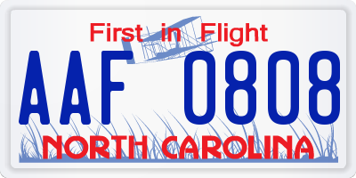 NC license plate AAF0808