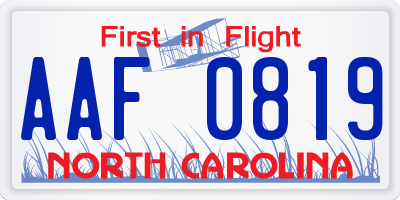 NC license plate AAF0819