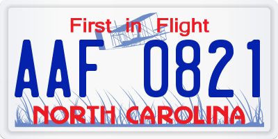 NC license plate AAF0821