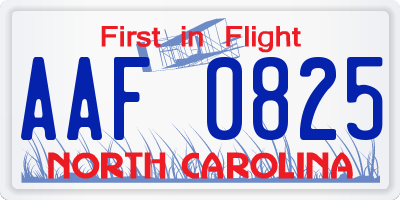 NC license plate AAF0825
