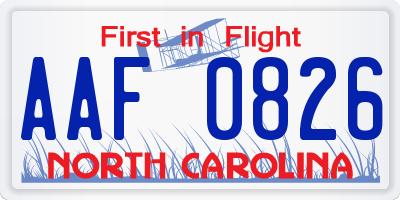 NC license plate AAF0826