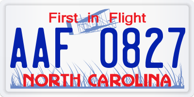NC license plate AAF0827