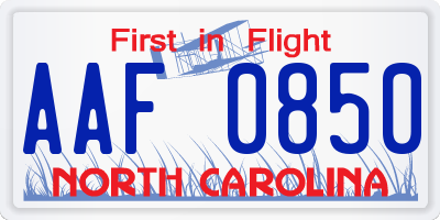 NC license plate AAF0850