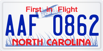 NC license plate AAF0862