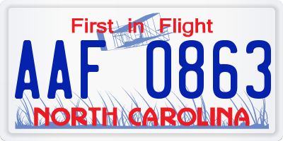 NC license plate AAF0863