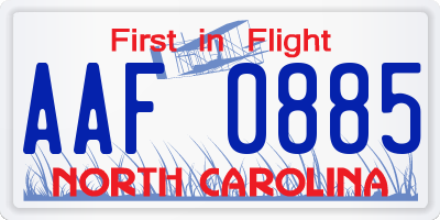 NC license plate AAF0885