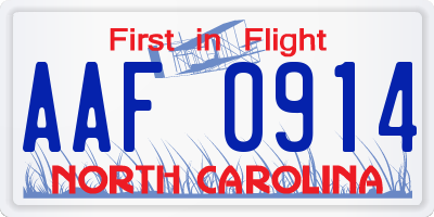 NC license plate AAF0914