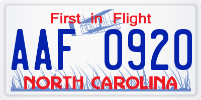 NC license plate AAF0920