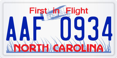 NC license plate AAF0934