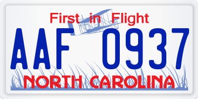NC license plate AAF0937