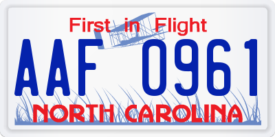 NC license plate AAF0961