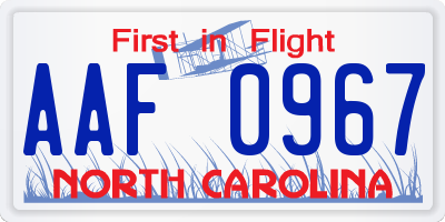 NC license plate AAF0967