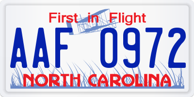 NC license plate AAF0972