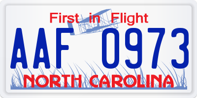 NC license plate AAF0973
