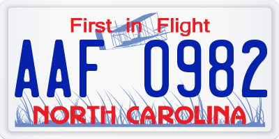 NC license plate AAF0982