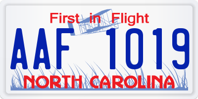 NC license plate AAF1019