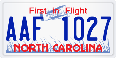 NC license plate AAF1027